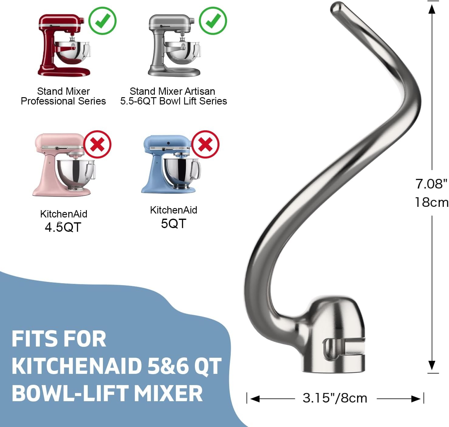 Stainless Steel Dough Hook for - огляд і ціна Kitchenaid Mixer Pro 600